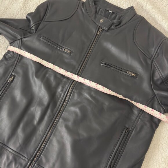 Mens Black Leather motorcycle Jacket  Zipper Pockets & Stand Collar Size XXL - Picture 5 of 16